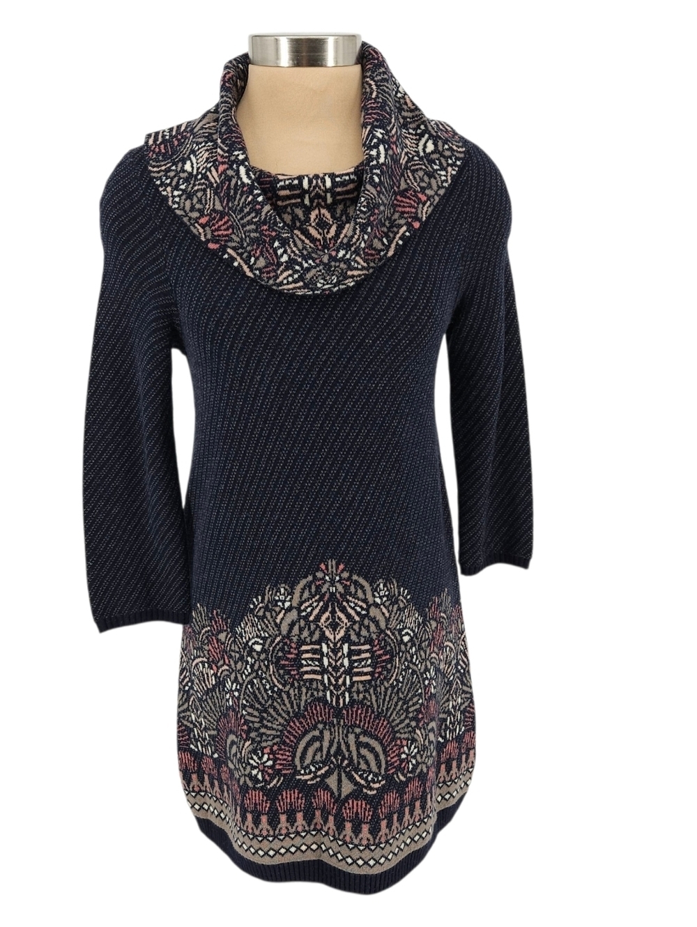 MOTH Anthropologie Imperial Garden Tunic Sweater Wool 3/4 Sleeve Cowl Neck XS